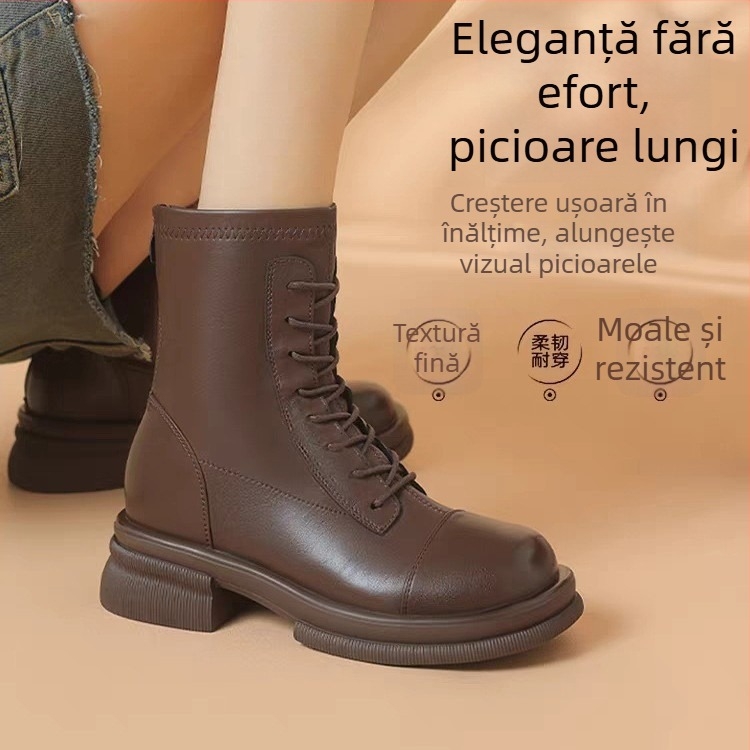 Botine Martin pentru femei, toc gros și talpă groasă, stil britanic, botine elegante, confortabile și versatile pentru toamnă-iarnă.