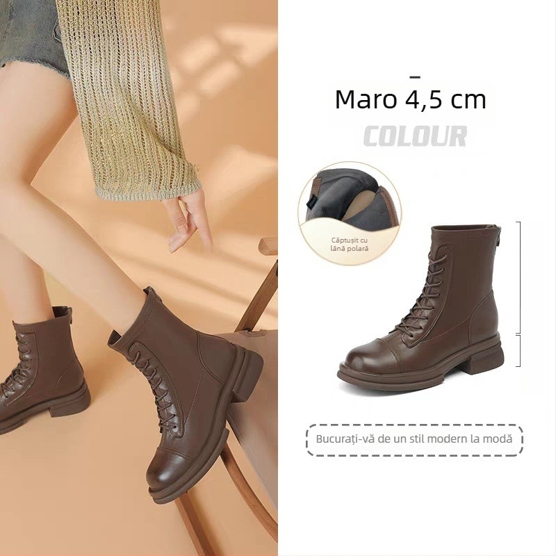 Botine Martin pentru femei, toc gros și talpă groasă, stil britanic, botine elegante, confortabile și versatile pentru toamnă-iarnă.