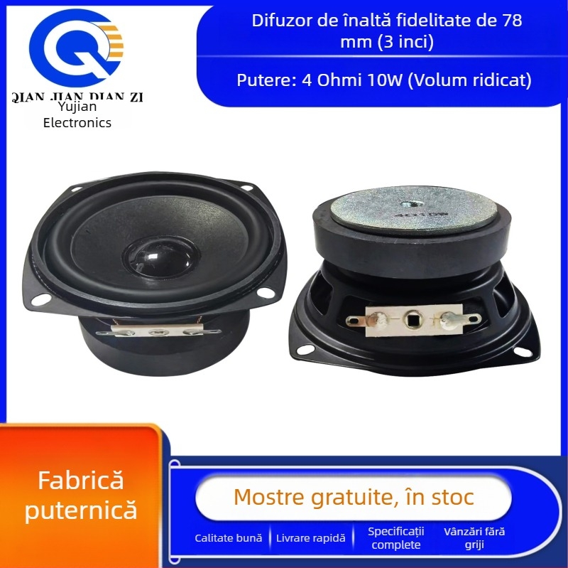 Difuzor multimedia de 78 mm, cu 60 magneți, putere înaltă, 4 Ω, 8–15 W, rezistent la apă, pătrat de 3 inch, gamă întreagă