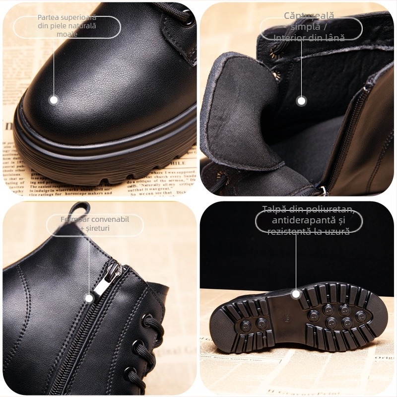 Botine pentru femei din piele naturală, cu șiret pentru creșterea înălțimii, botine scurte în stil britanic Martin, 2025