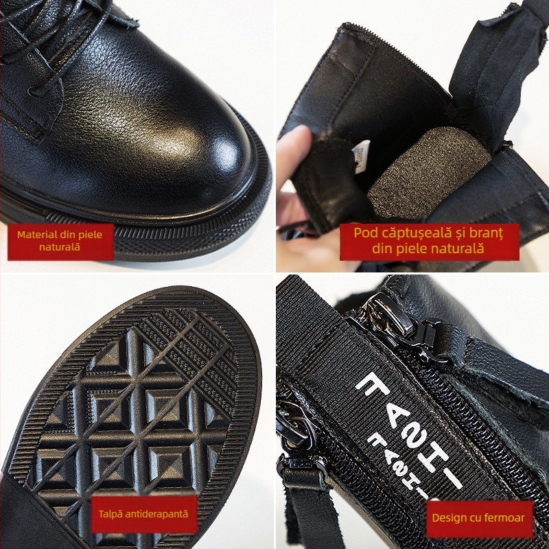 Botine Martin pentru femei, toamnă-iarna, piele de vită de primă mână, închidere cu fermoar pe spate, stil britanic, până la gambe