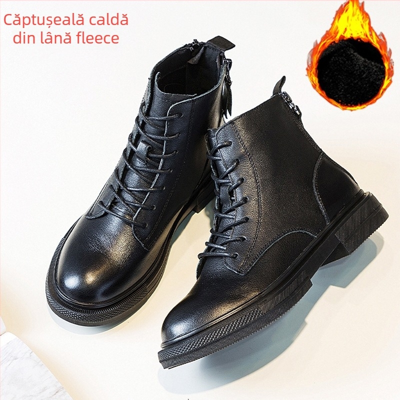 Botine Martin pentru femei, toamnă-iarna, piele de vită de primă mână, închidere cu fermoar pe spate, stil britanic, până la gambe