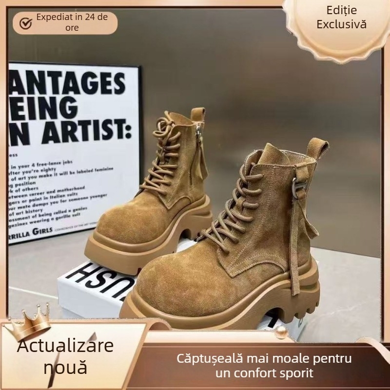 Cizme Martin pentru femei, din piele sintetică mată, talpă groasă, stil britanic retro, vârf rotund, fermoar pe lateral, botine scurte de tip motociclist