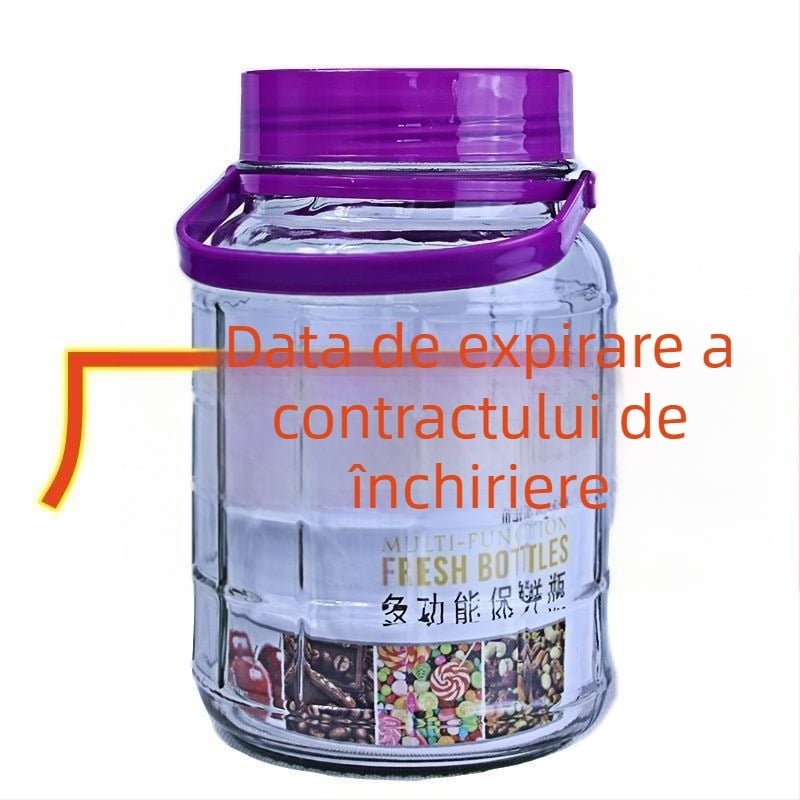 Recipient din sticlă cu model carouri, îngroșat, pentru cereale, alimente și miere, capacitate mare, fără plumb