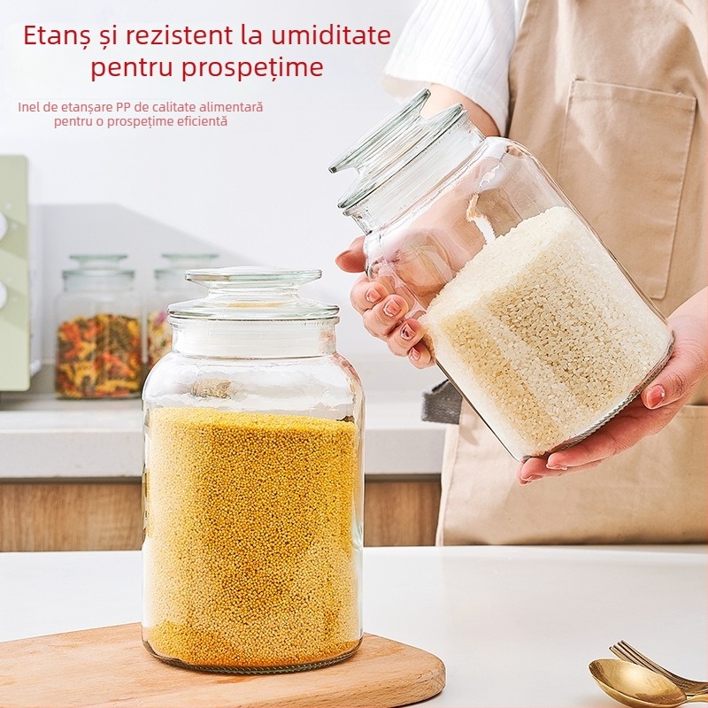 Borcan de stocare din sticlă cu relief, gros, pentru murături, ceai, bomboane și organizare în bucătărie