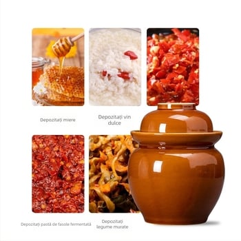 Borcan ceramic pentru murături, stil vintage, pereți groși, gură largă, capacitate 301–500 ml, formă rotundă, compatibil cu cuptorul cu microunde