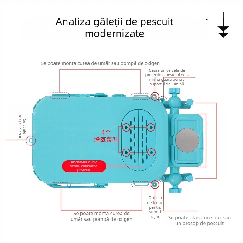 Cutie multifuncțională de pescuit ultraușoară, cu găleată-șezut pentru pești vii – găleată compactă pentru pescuit în râu