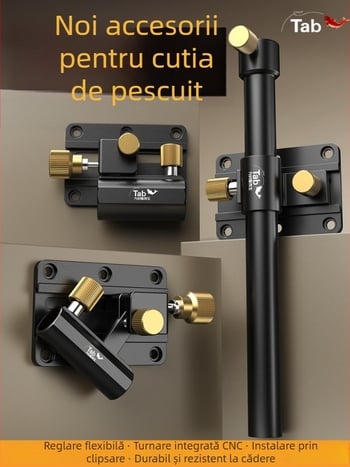 Tab accesorii pentru cutia de pescuit – set complet cu suport de colț pentru undiță, suport universal pentru undiță, suport pentru tava mare de momeli, suport pentru protecția peștilor