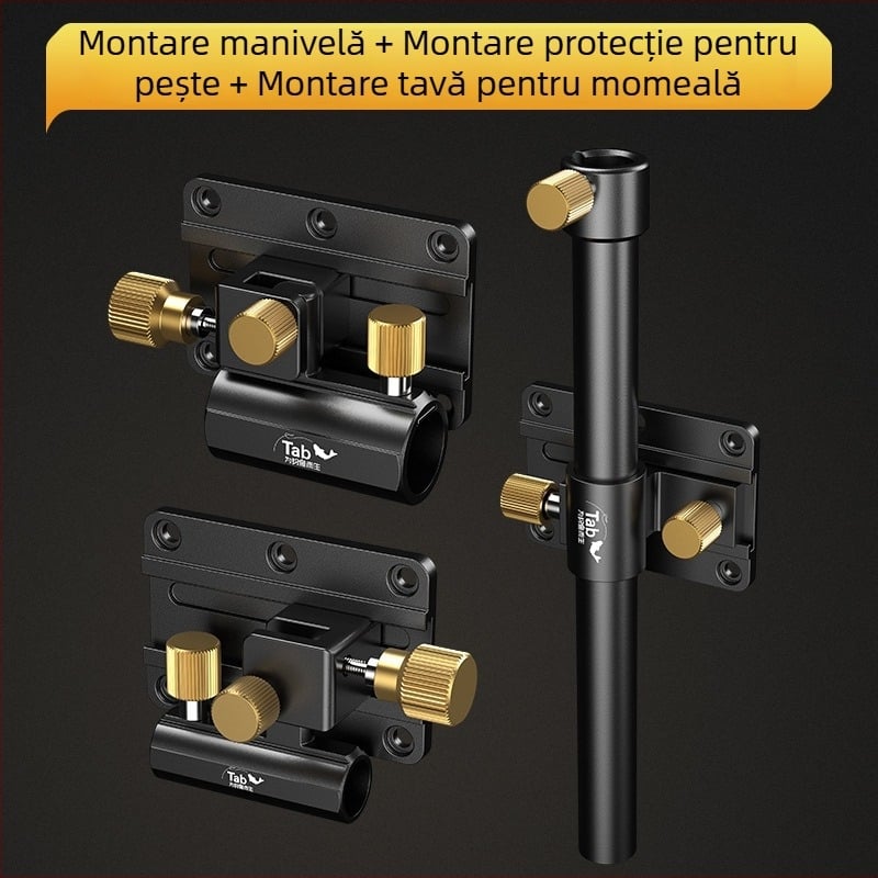 Tab accesorii pentru cutia de pescuit – set complet cu suport de colț pentru undiță, suport universal pentru undiță, suport pentru tava mare de momeli, suport pentru protecția peștilor