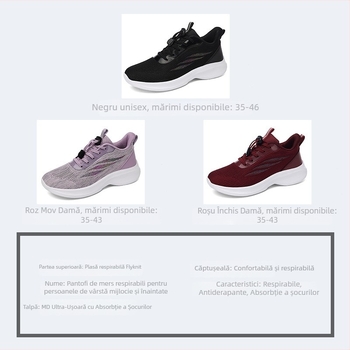 Pantofi de mers pentru femei, toamnă, partea superioară din plasă, talpă moale, slip-on cu bandă elastică
