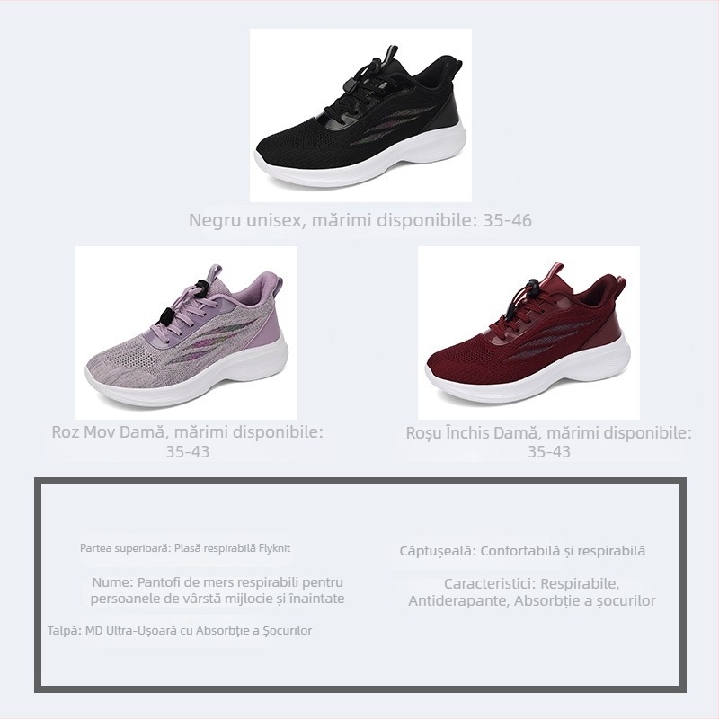 Pantofi de mers pentru femei, toamnă, partea superioară din plasă, talpă moale, slip-on cu bandă elastică