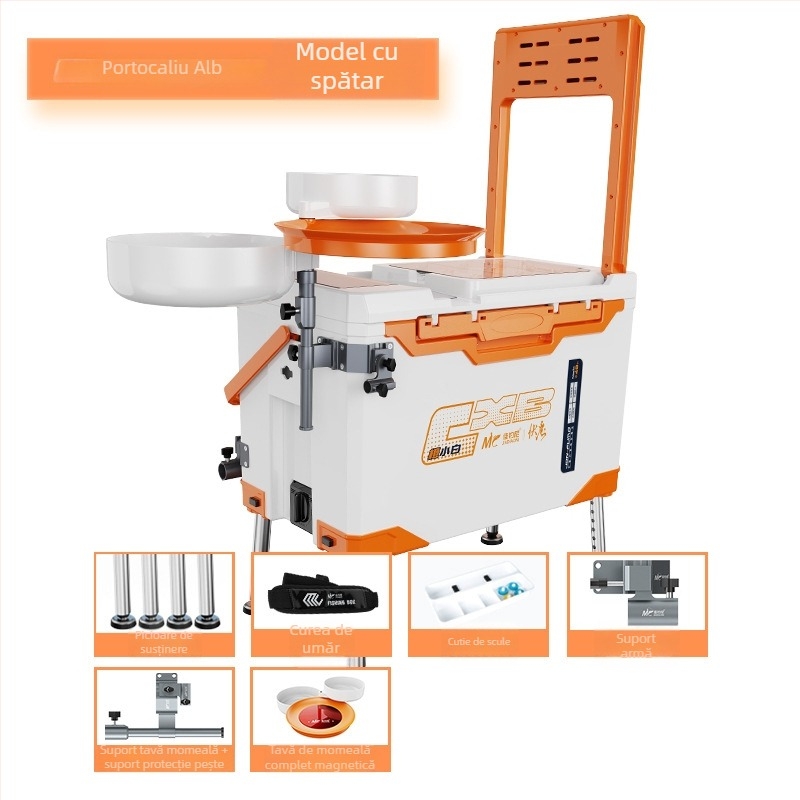 Cutie de pescuit ultraușoară, set complet, 27 litri, multifuncțională, cu șezut pentru pescuit pe platformă