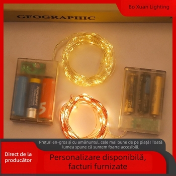 Șir de lumini LED cu fir de cupru și cutie de baterii 2AA/3AA, decorațiune de Crăciun pentru dormitor sau cămin, iluminare ambientală rezistentă la apă IP43
