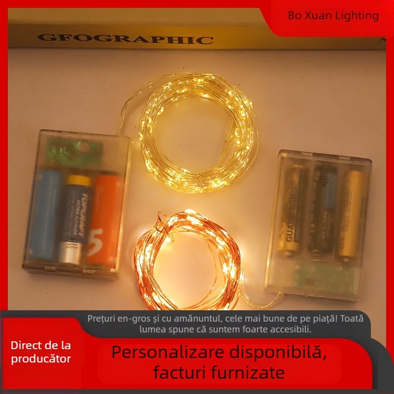 Șir de lumini LED cu fir de cupru și cutie de baterii 2AA/3AA, decorațiune de Crăciun pentru dormitor sau cămin, iluminare ambientală rezistentă la apă IP43