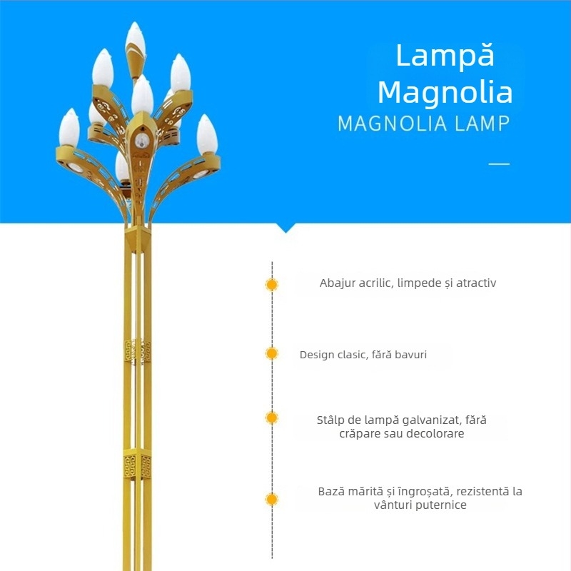 Lampă Magnolia pentru drumuri — iluminat peisaj de 10 m, lampă stradală Magnolia de 8 m, lampă cu stâlp înalt de 12 m pentru Piața Municipală
