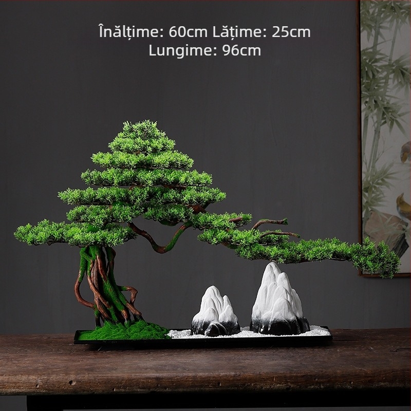Bonsai de pin simulativ în stil chinezesc, decor Zen pentru intrarea în casă, club sau hotel