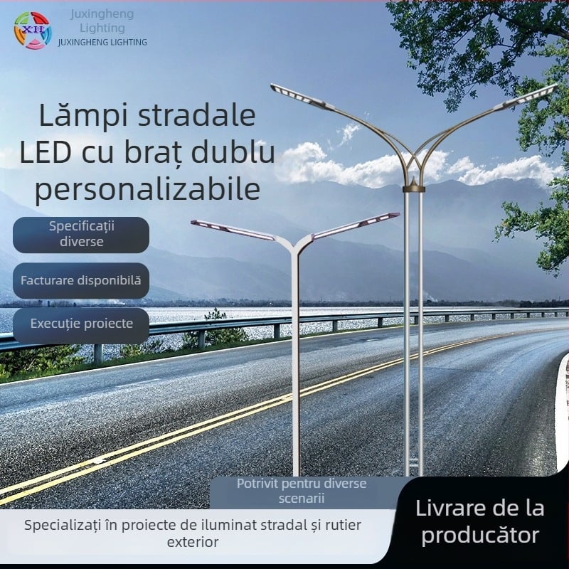 Lampa stradală LED cu brațe duble pentru iluminat municipal, exterior, înălțime 8–12 m, 30 W