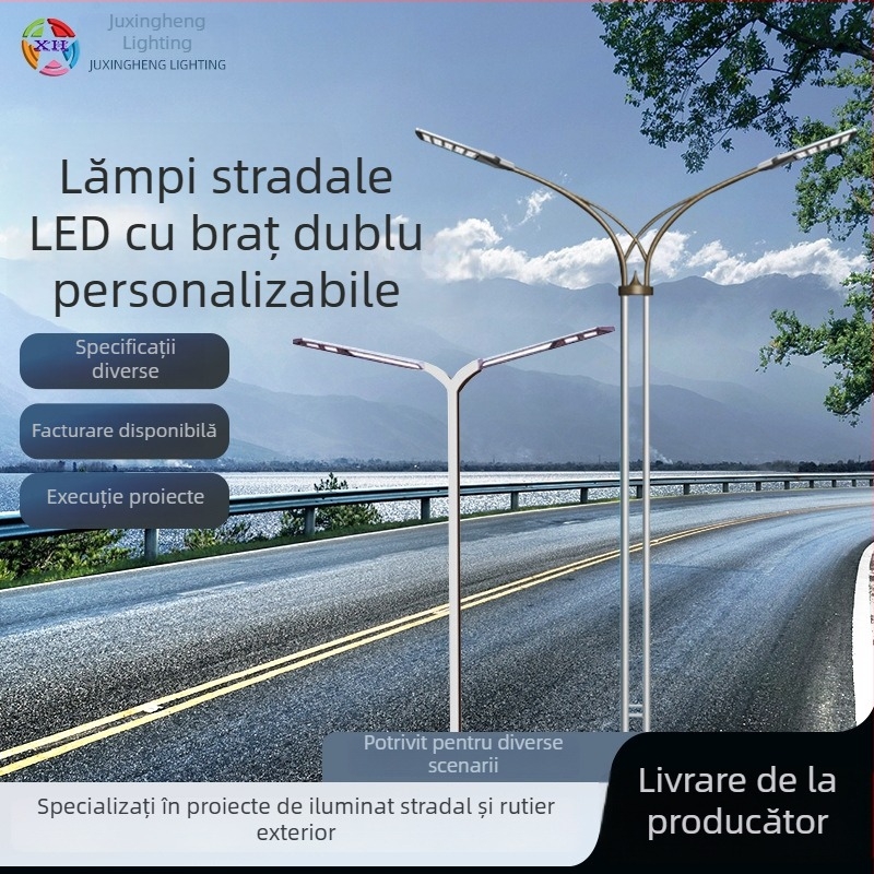 Lampa stradală LED cu brațe duble pentru iluminat municipal, exterior, înălțime 8–12 m, 30 W