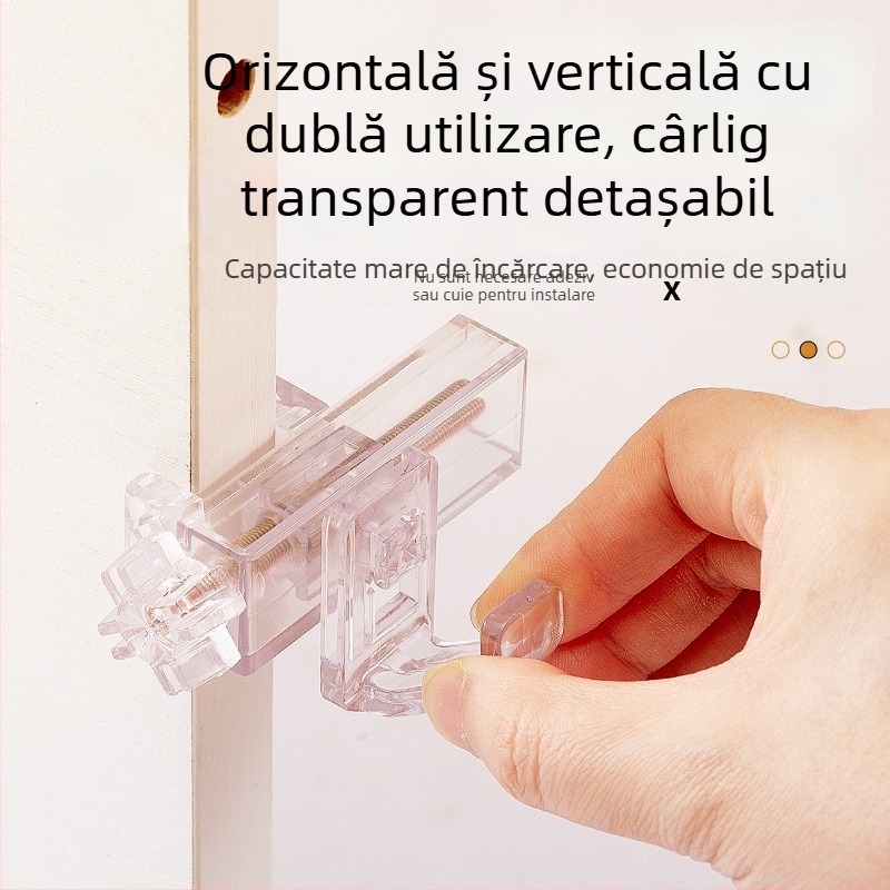 Cuier rotativ fix pentru dulap, multifuncțional, montaj orizontal și vertical, cârlig transparent din acrilic cupru, suport de depozitare detașabil