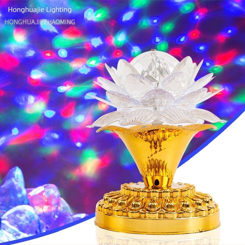 Lumină LED de scenă colorată cu lotus de cristal, bilă rotativă și proiecție pentru petreceri de Crăciun