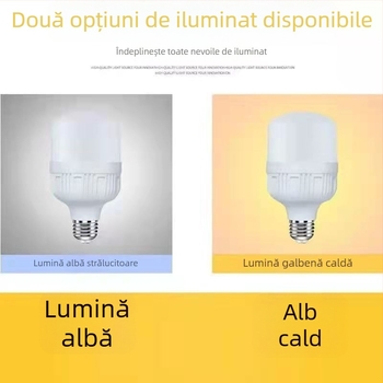 Lampa LED E27, tensiune scăzută 12–85V DC/12–60V AC, 3000 lm, unghi fascicul 120°, economisire energie, corp PVC, abajur PC, IP30, potrivită pentru sisteme cu panouri solare