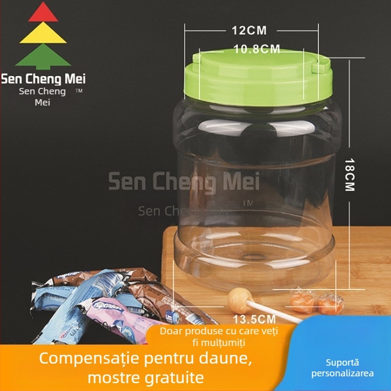 În stoc: borcan rotund transparent din PET alimentar pentru ambalarea cablului de date, cu mâner și cap de încărcare, 2,2 kg