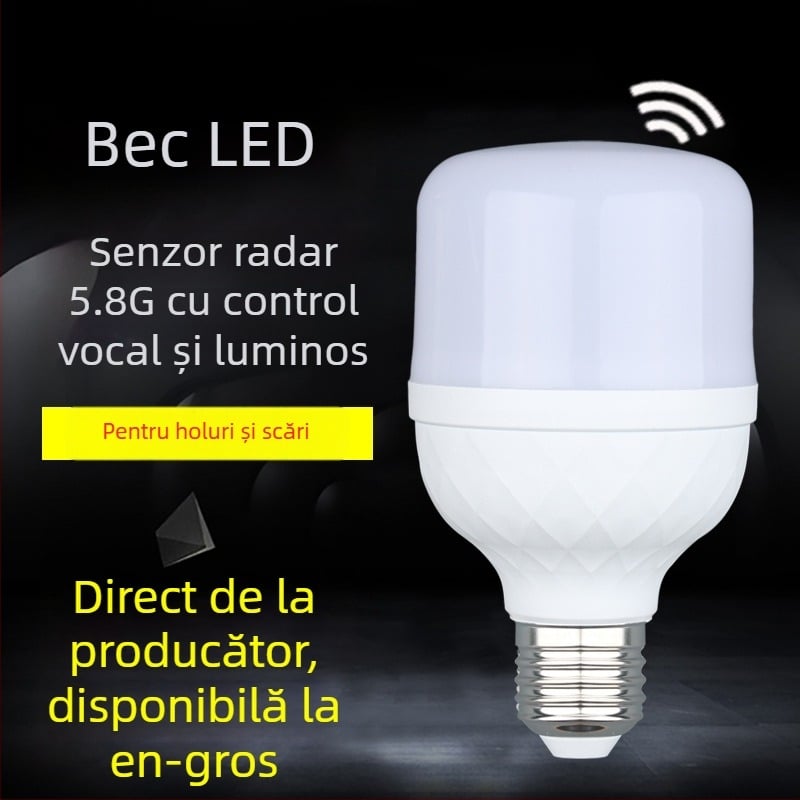 Lampa LED pentru hol cu detecție radar și comutare automată, bază E27, 220V, 300 lm, fascicul de 180°