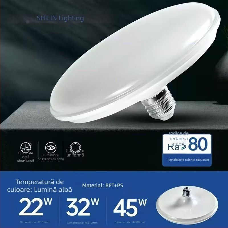 Shilin Lighting Lampa LED UFO pentru uz industrial, rezistentă la praf, cu soclu E27, eficientă din punct de vedere energetic, foarte luminoasă