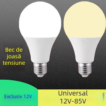 Bec LED 12V, joasă tensiune, AC/DC, intrare 12–85V, priză E27, carcasă din aluminiu cu acoperire din plastic, lumină albă / alb cald