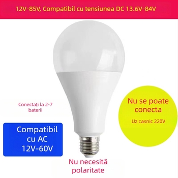 Bec LED 12V, joasă tensiune, AC/DC, intrare 12–85V, priză E27, carcasă din aluminiu cu acoperire din plastic, lumină albă / alb cald