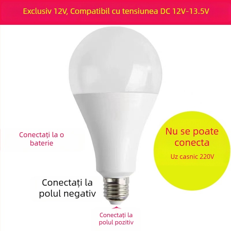 Bec LED 12V, joasă tensiune, AC/DC, intrare 12–85V, priză E27, carcasă din aluminiu cu acoperire din plastic, lumină albă / alb cald