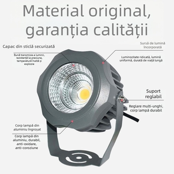 Proiector COB LED pentru exterior, reflector rotund impermeabil pentru copaci, peisaj de parc și curte, 10W, 3000K, 60°, IP67