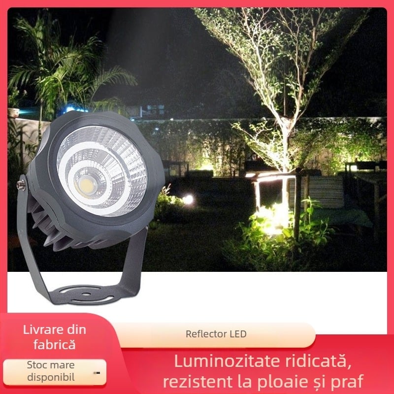 Proiector COB LED pentru exterior, reflector rotund impermeabil pentru copaci, peisaj de parc și curte, 10W, 3000K, 60°, IP67