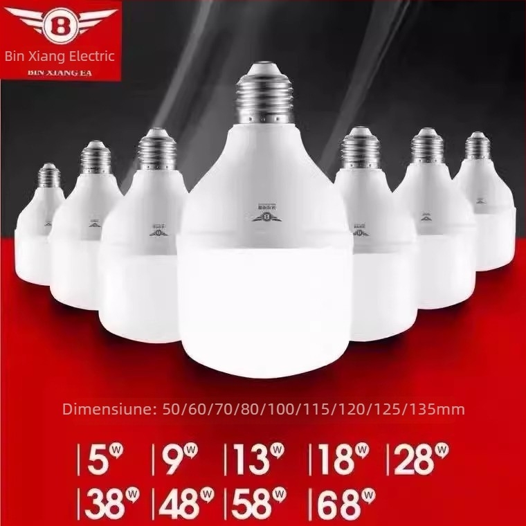Binxiang LED Lampă – Economie de energie, fără pâlpâire, bază E27, utilizare industrială, super luminoasă, putere mare 5W-48W