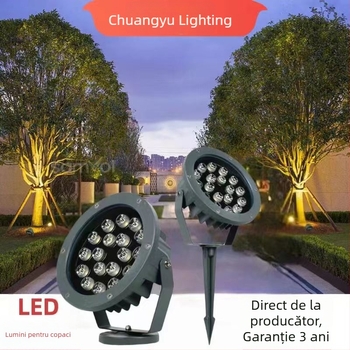 Lumini LED pentru copaci, montate în pământ, pentru parcuri, gazon, drumuri și piețe, iluminare de proiect, reflectoare colorate, LED rezistente la apă pentru exterior