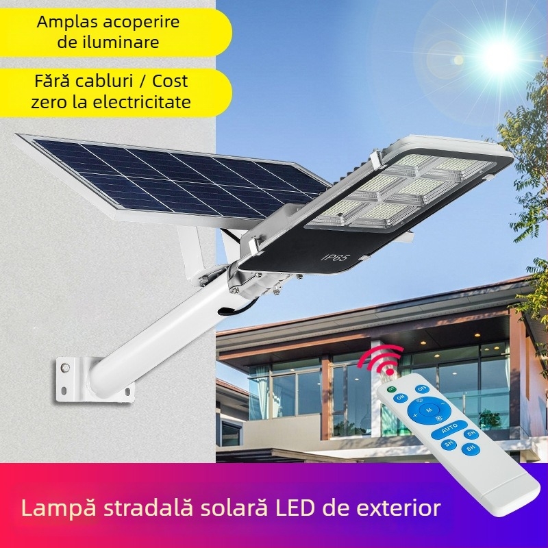 Lumină stradală cu LED solar pentru drumuri rurale și municipale, rezistentă la intemperii IP65, design Bob de Aur, telecomandă, 12V, 24–36 ore