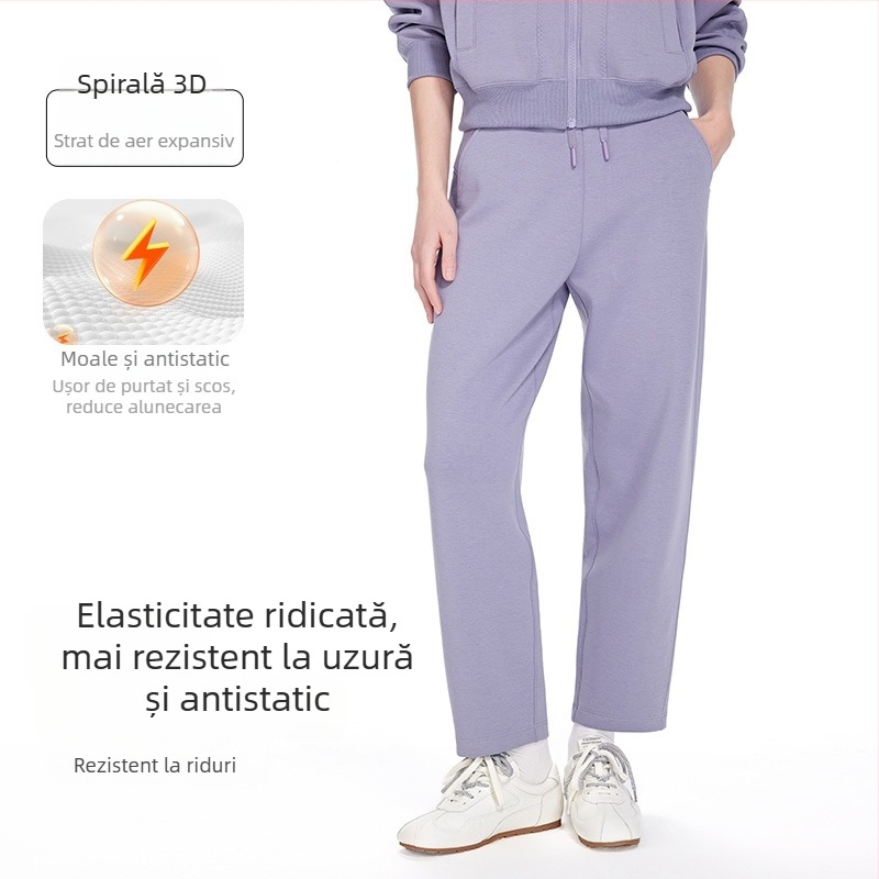 Pantaloni lungi de damă cu talie elastică, croială conică, din fibră regenerată de celuloză, casual