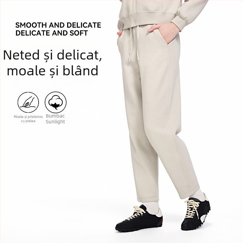 Pantaloni lungi de damă cu talie elastică, croială conică, din fibră regenerată de celuloză, casual