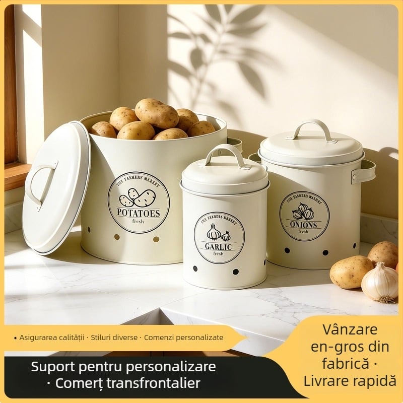 Set de borcane de depozitare pentru ceapă și cartofi, cu design respirabil, pentru cartofi, usturoi și ghimbir, cu mâner