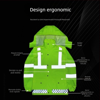 Set impermeabil cu haină de ploaie și pantaloni, din 300D Oxford PU, culoare verde fluorescent, pentru activități în aer liber – set separat