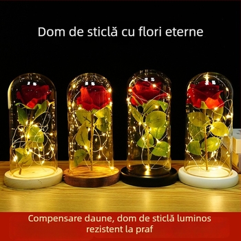 Floare conservată în dom de sticlă cu trandafir — ornament de birou, cadou