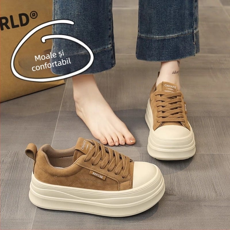 Pantofi sport dama cu talpă groasă, șireturi, pantofi casual de primăvară, care măresc înălțimea, mărimea 34