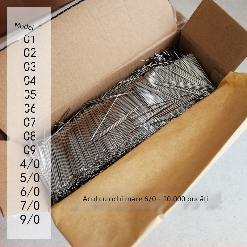 Ațe pentru cusut manual cu vârf argintiu, ochi mare, pachet 10.000 buc., C1; ac 7/0 cu ochi lung; ac 6/0 cu nas mare; ac 5/0 cu ochi mare