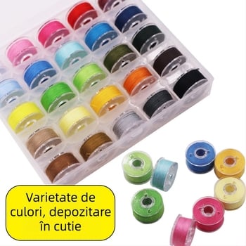 Cutie pentru ață de cusut cu set de bobine, cutie transparentă pentru bobine, 36 compartimente și 25 compartimente