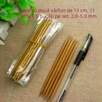 13 cm bețe de tricotat din bambus carbonizat, cu vârfuri duble, set de 11 piese, diametre 2.0–5.0 mm