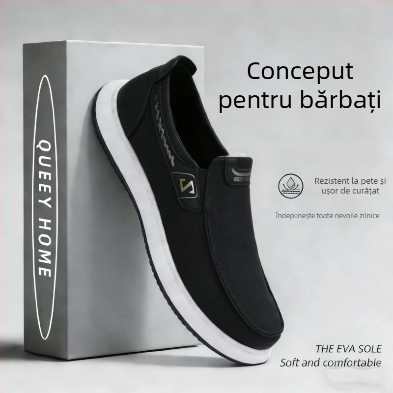 Pantofi bărbați din material textil, fără șireturi, casual, talpă joasă