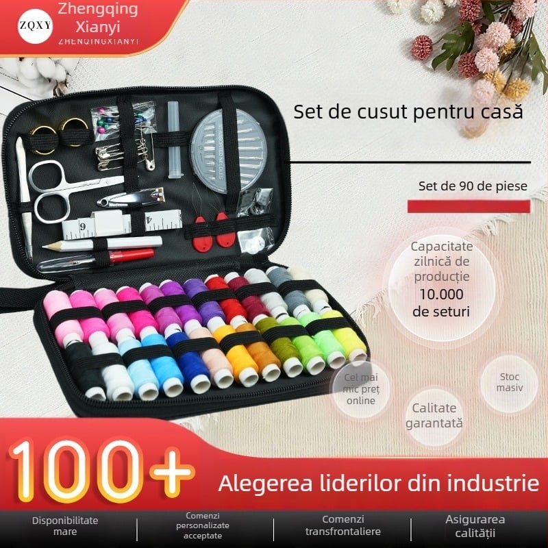 Set de cusut de 90 de piese, portabil pentru casă și călătorii, cu instrumente de cusut și cutie de cusut