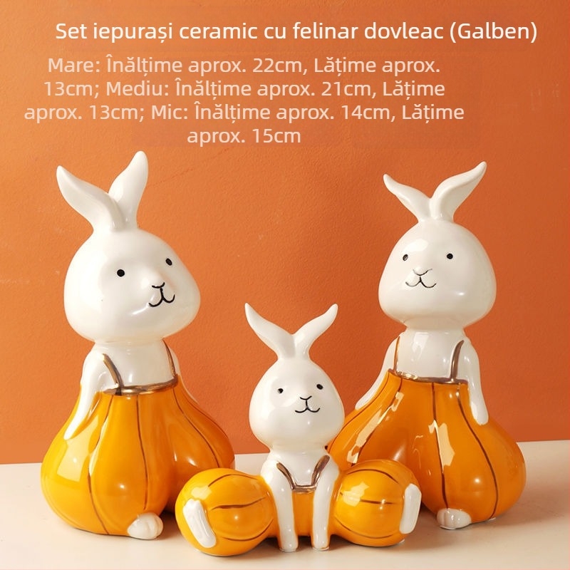 Figurină albă din porțelan cu iepure – stil desen animat, ornament ceramic pentru sufragerie