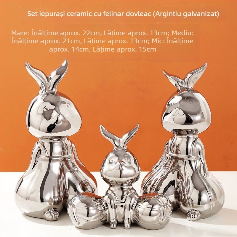 Figurină albă din porțelan cu iepure – stil desen animat, ornament ceramic pentru sufragerie