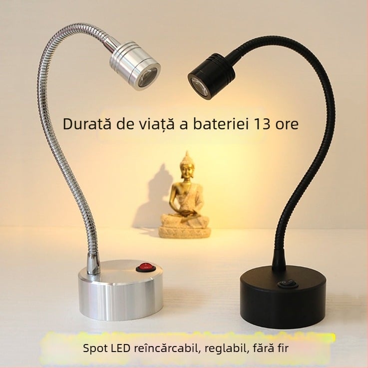 Spot LED cu furtun flexibil, reîncărcabil, pentru vitrina de bijuterii, iluminare fără fir pentru expoziții, 1W/3W, lampă compactă pentru bar